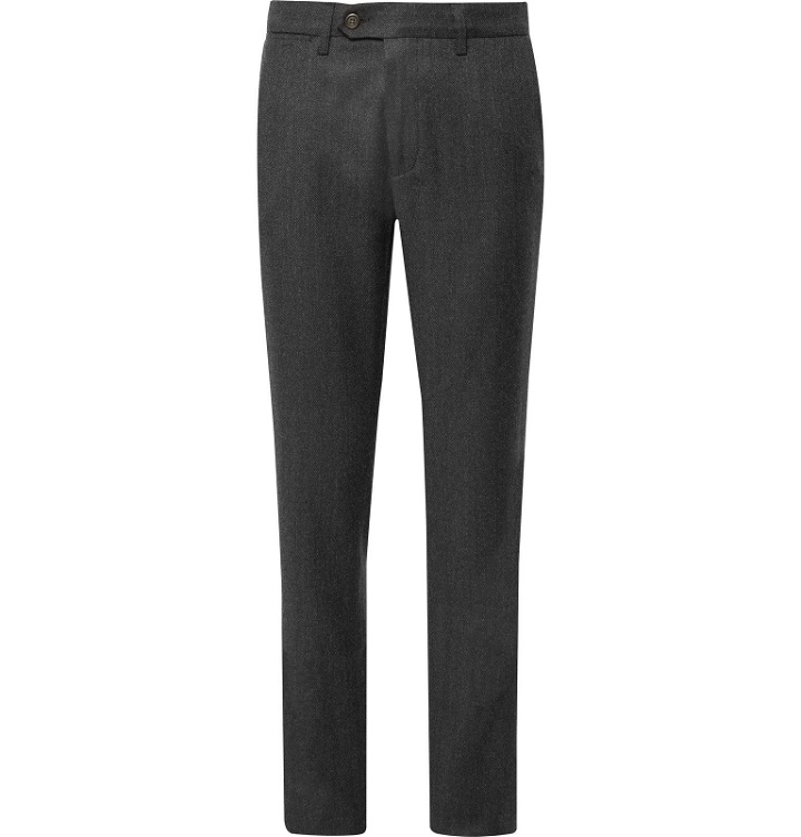 Photo: Canali - Charcoal Slim-Fit Mélange Virgin Wool-Flannel Trousers - Gray