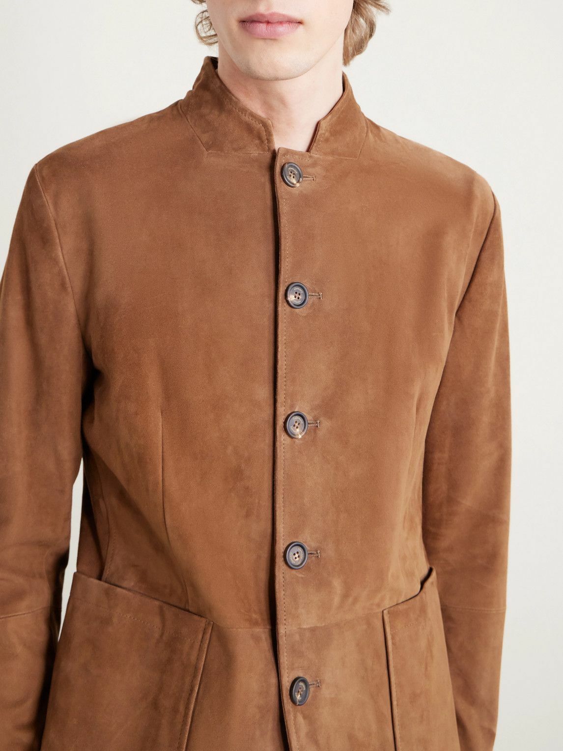 Eleventy - Slim-Fit Mandarin Collar Suede Jacket - Brown