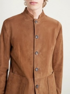 Eleventy - Slim-Fit Mandarin Collar Suede Jacket - Brown