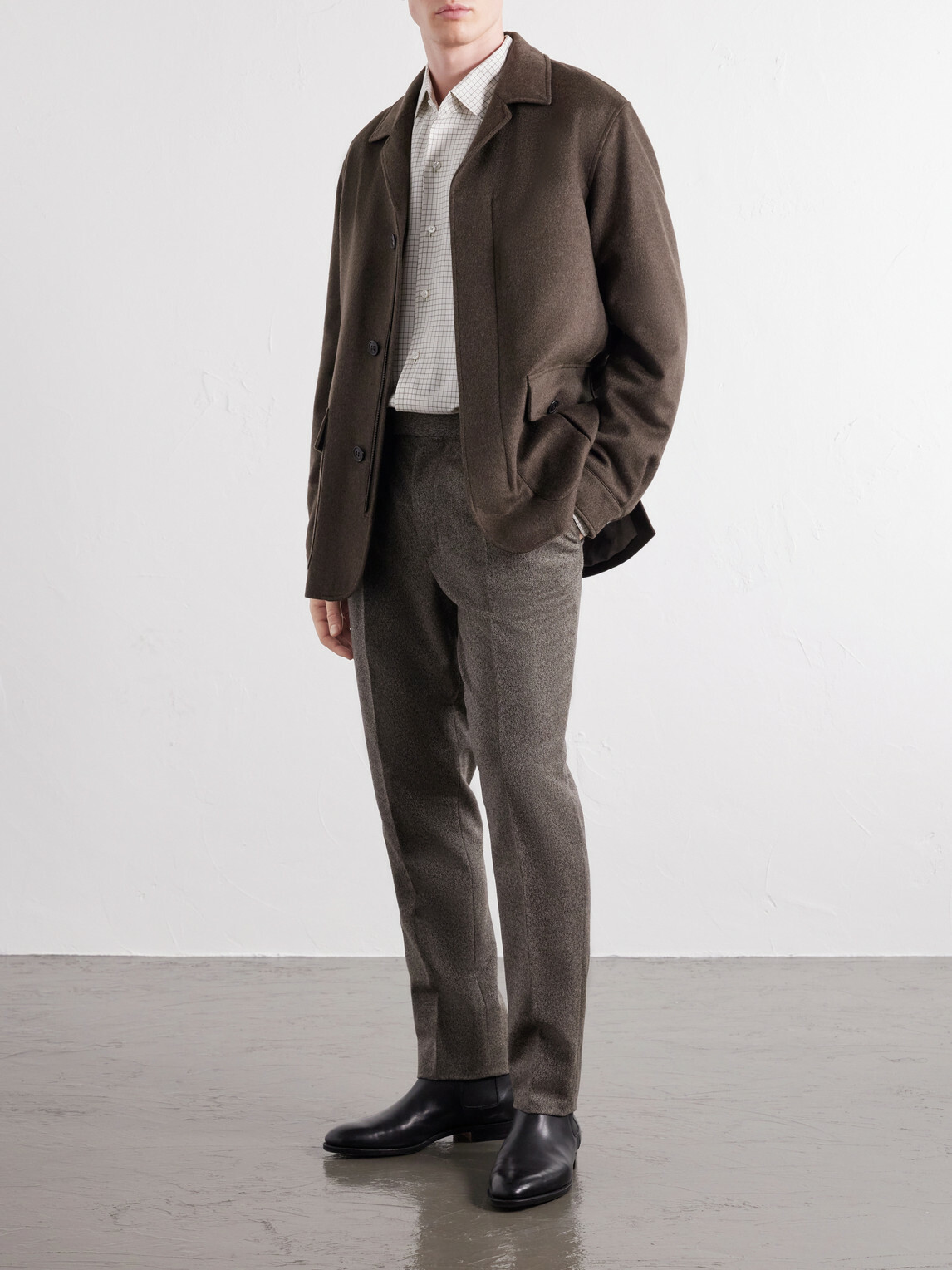 Zegna - Tapered Herringbone Wool and Cashmere-Blend Trousers - Brown