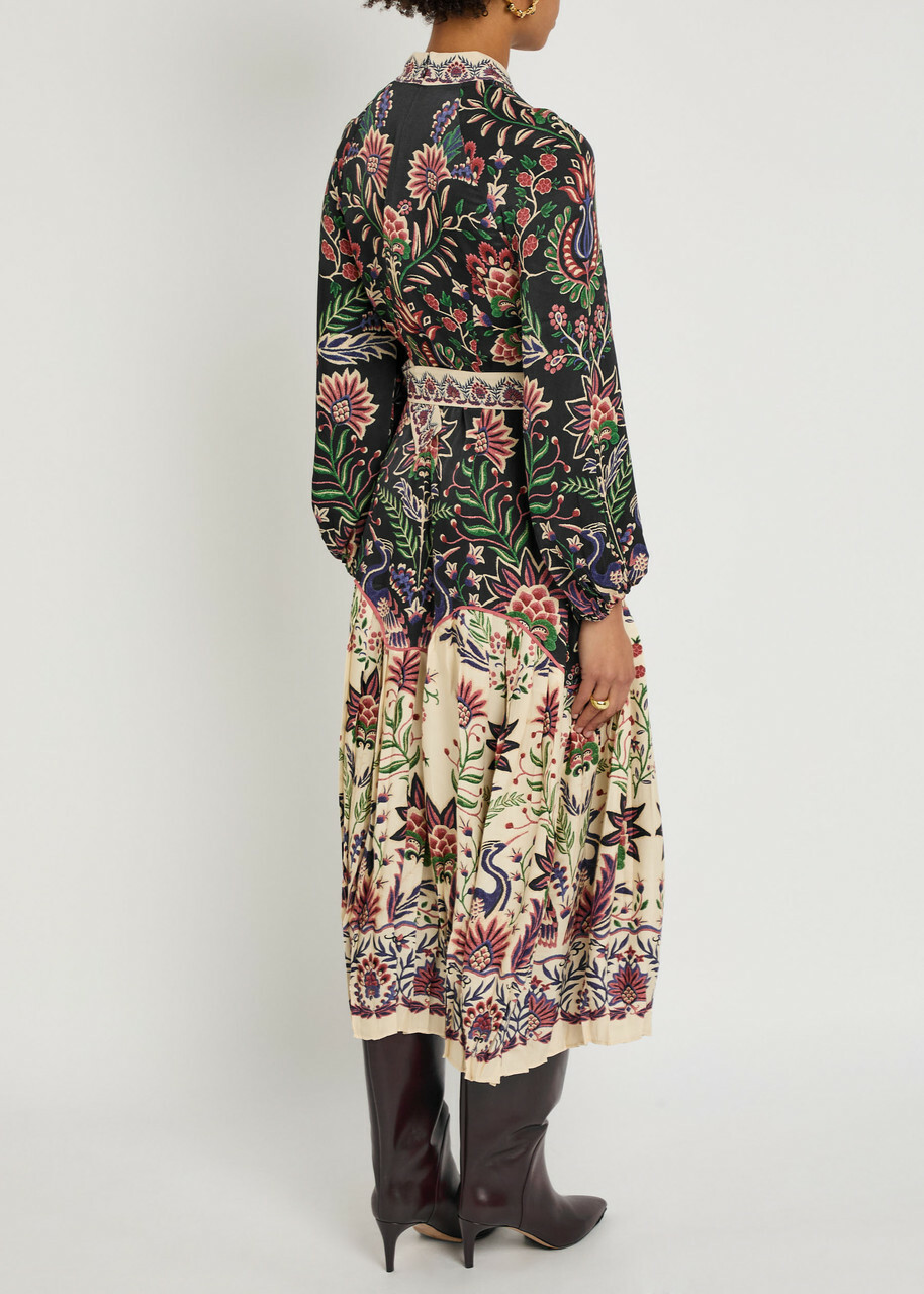 Farm Rio Marvelous Garden Floral-print Satin Midi Dress Black
