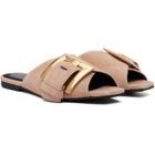 BALMAIN Beige Flat Suede Leather Anthem Mule Sandals