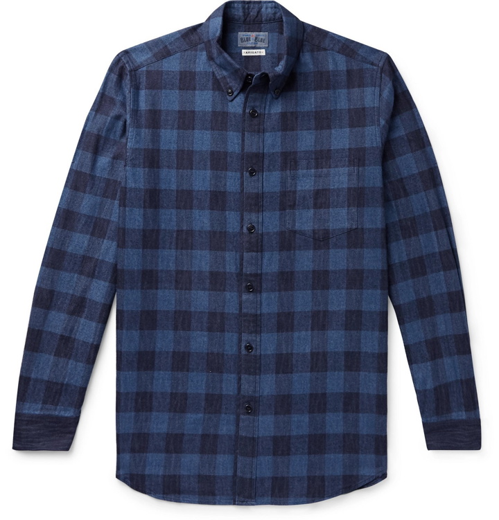 Photo: Blue Blue Japan - Button-Down Collar Checked Cotton-Flannel Shirt - Blue