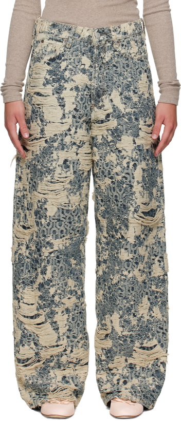 Photo: Acne Studios Blue & Beige 1981 Distressed Monogram Jeans