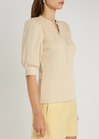 Veronica Beard Coralee Ribbed Stretch-cotton top Cream
