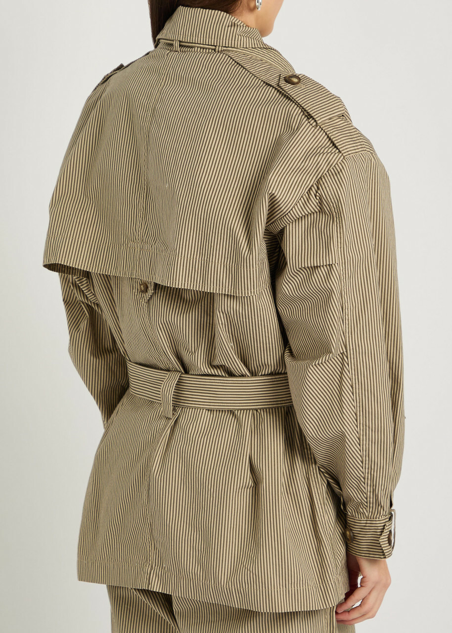 Isabel Marant étoile Claya Striped Belted Cotton Jacket Beige