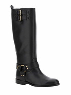 TwinSet Black Buckle Boots In Leather Woman