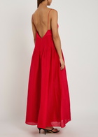 Tory Burch Pleated Linen and Silk-blend Maxi Dress Bright Red