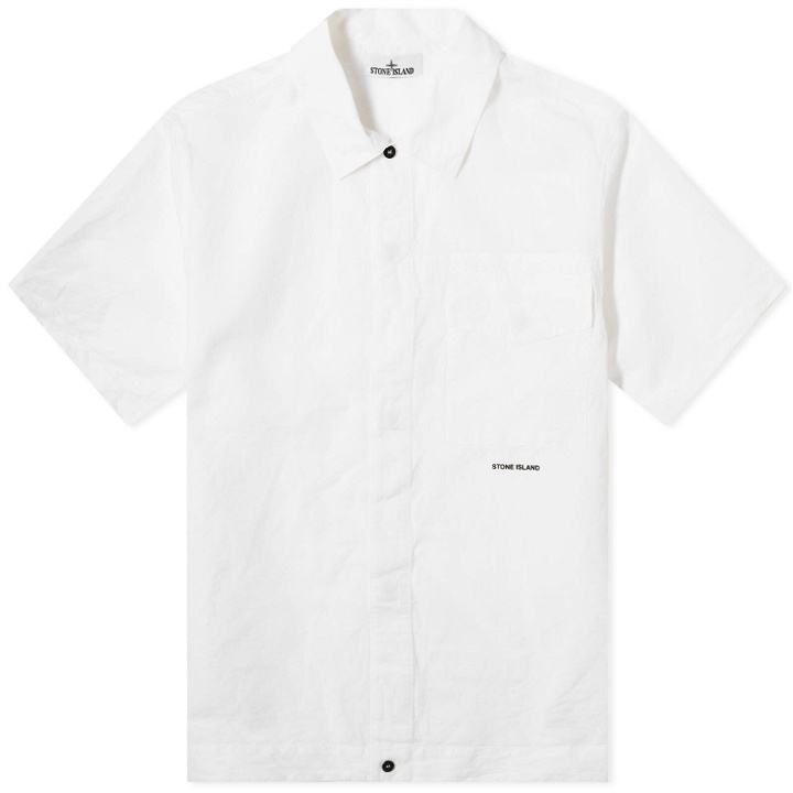 Photo: Stone Island Men's Cotton Canvas Shorts Sleeve Shirt in White