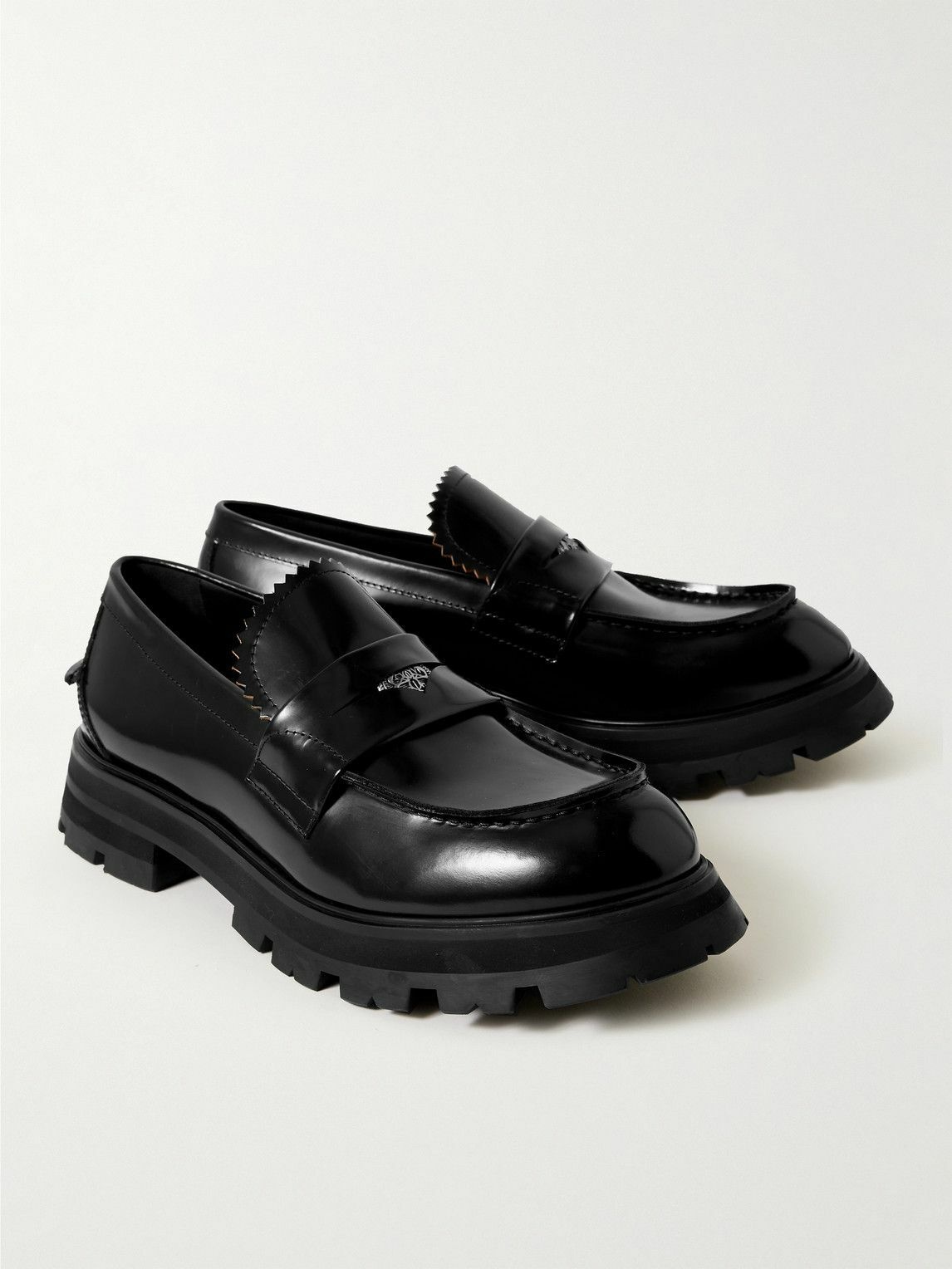 Alexander McQueen - Embellished Polished-Leather Penny Loafers - Black ...