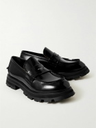 Alexander McQueen - Embellished Polished-Leather Penny Loafers - Black