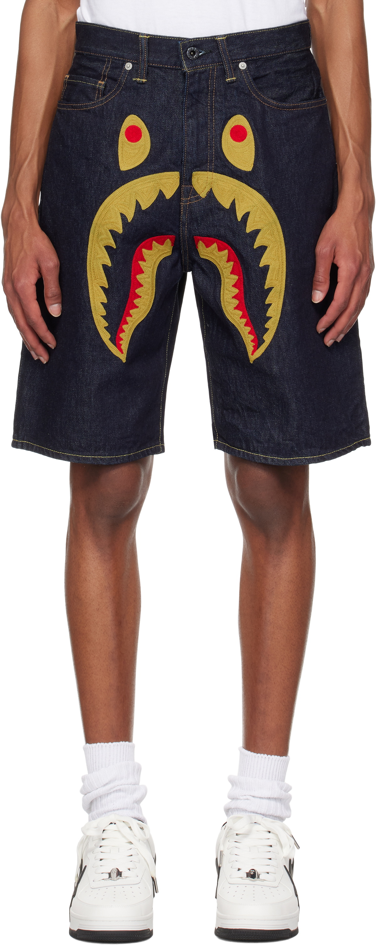 パンツ [A BATHING APE] SHARK DENIM SHORTS BAPE Navy Shark Denim Shorts A Bathing Ape