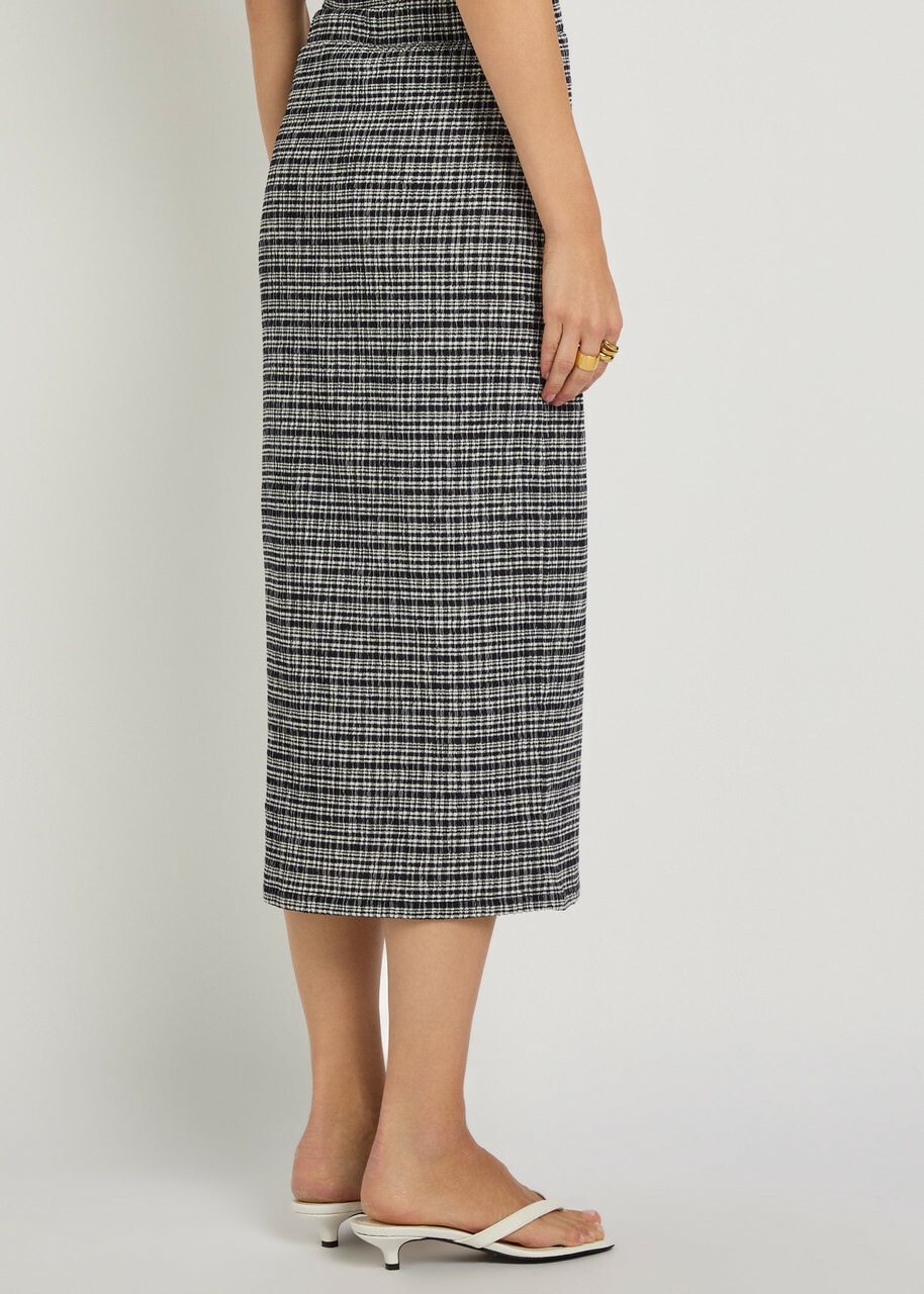 Vince Striped Shirred Midi Skirt Stripe