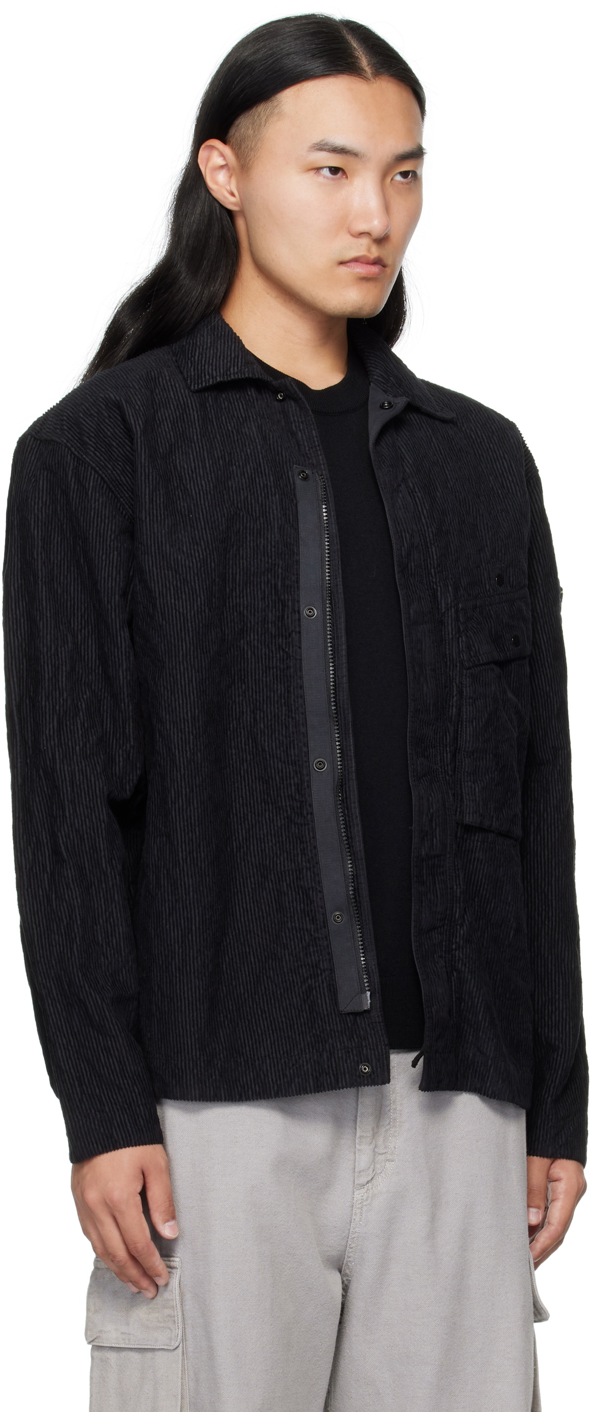 Stone Island Black 1200020 Wrinkled Corduroy 500-TC Jacket Stone