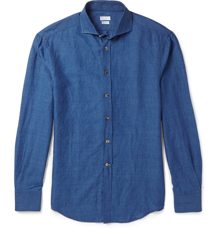 Photo: Brunello Cucinelli - Linen and Cotton-Blend Shirt - Men - Blue