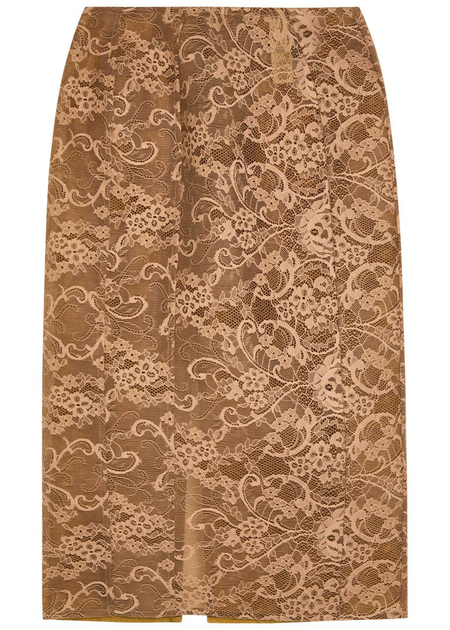 Acne Studios Floral-embroidered Lace Midi Skirt Brown