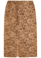 Acne Studios Floral-embroidered Lace Midi Skirt Brown