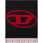 Diesel Black & Red Reversible Two Tone Wool Scarf