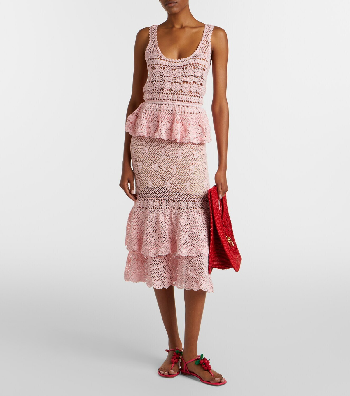 Anna Kosturova Florence crochet ruffled cotton midi skirt