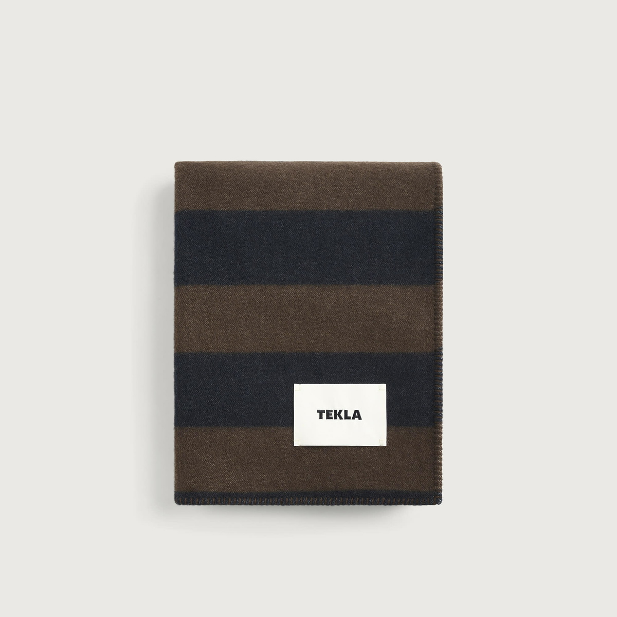 Tekla Fabrics Lambswool Blanket in Walnut/Dusk Blue Stripes