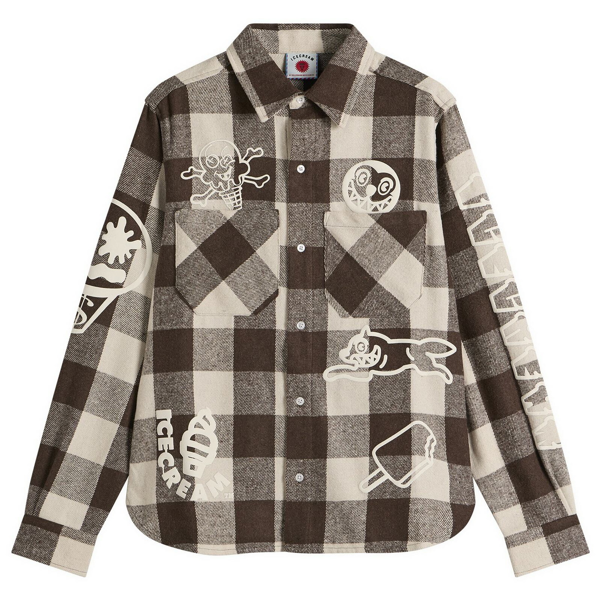 ICECREAM Men's Multi Logo Check Ls Shirt in Brown