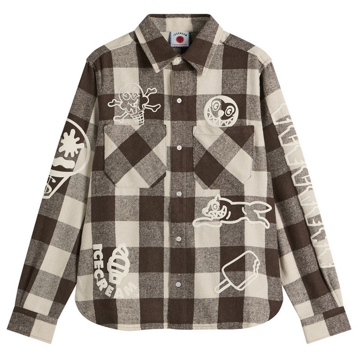 Photo: ICECREAM Men's Multi Logo Check Ls Shirt in Brown