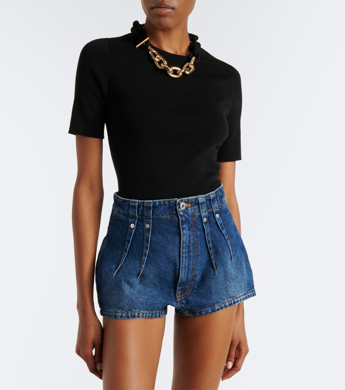 Mugler Pleated denim shorts