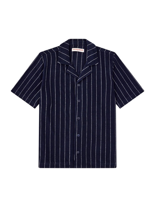 Photo: Orlebar Brown - Hawkin Stripe Towelling Cotton Shirt - Blue