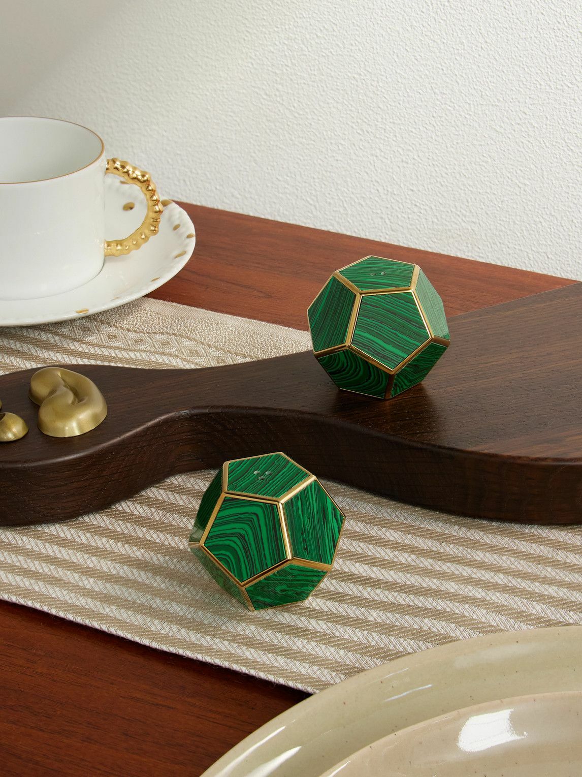 L'Objet - Pentagon Spice Jewels Malachite and Gold-Plated Salt and Pepper Shakers