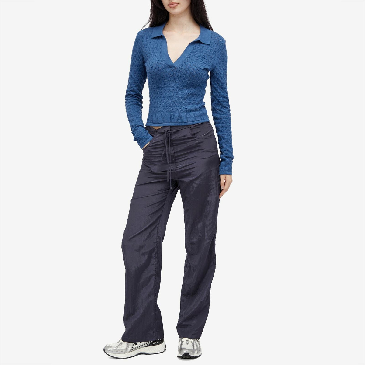Daily Paper Women's Ada Knit Polo Top in Vintage Indigo