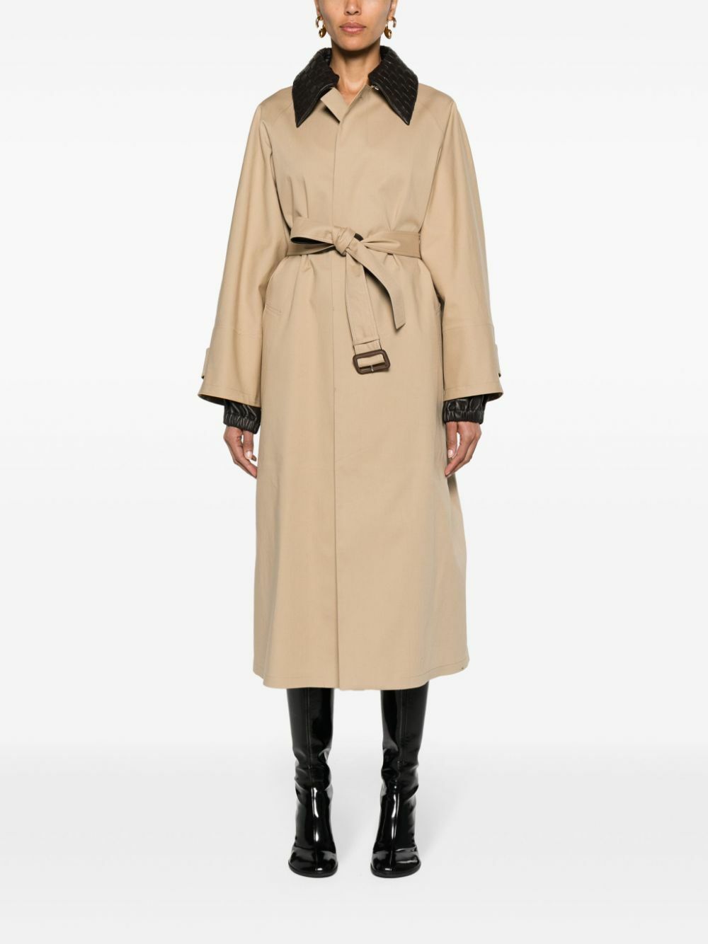 Bottega Veneta Neutral Intrecciato-Collar Maxi Trench Coat