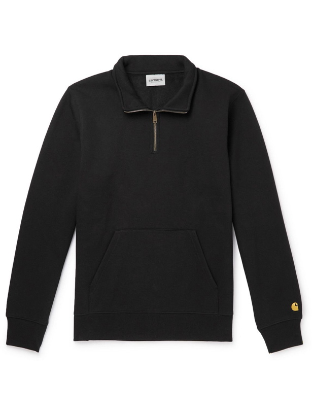 Photo: Carhartt WIP - Chase Logo-Embroidered Cotton-Blend Jersey Half-Zip Sweatshirt - Black