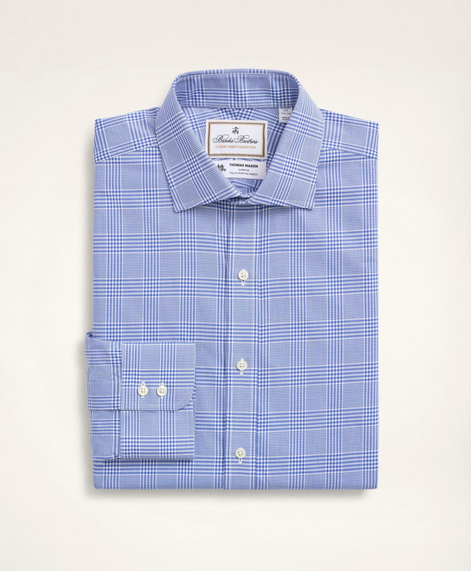 Photo: Brooks Brothers Men's x Thomas Mason Regent Regular-Fit Dress Shirt, Poplin English Collar Bold Check | Blue/White