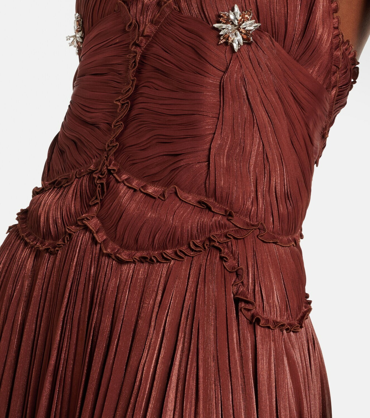 Costarellos Embellished ruched georgette gown