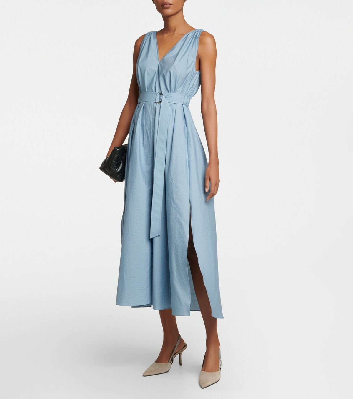 Brunello Cucinelli - Belted cotton-blend midi dress Brunello Cucinelli