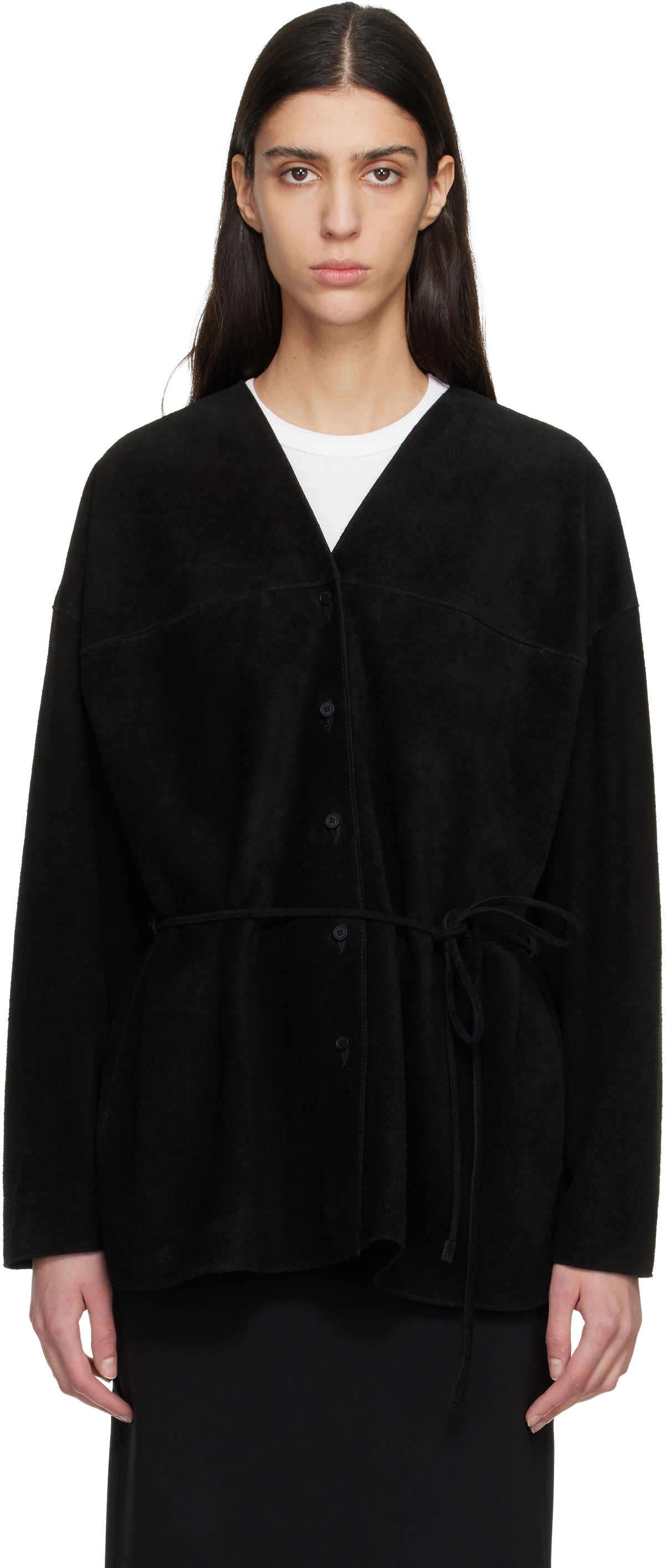 LE17SEPTEMBRE Black Collarless Suede Jacket