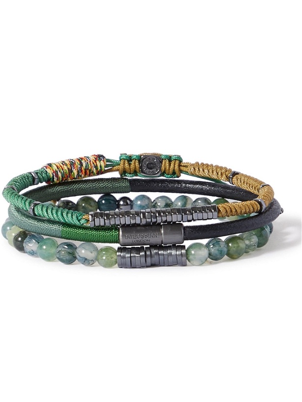 Photo: TATEOSSIAN - Set of Three Cord, Leather, Moss Agate and Rhodium-Plated Bracelets - Green