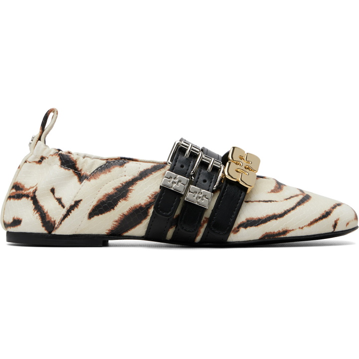 Photo: GANNI Off-White & Black Sue Triple Zebra Ballerina Flats