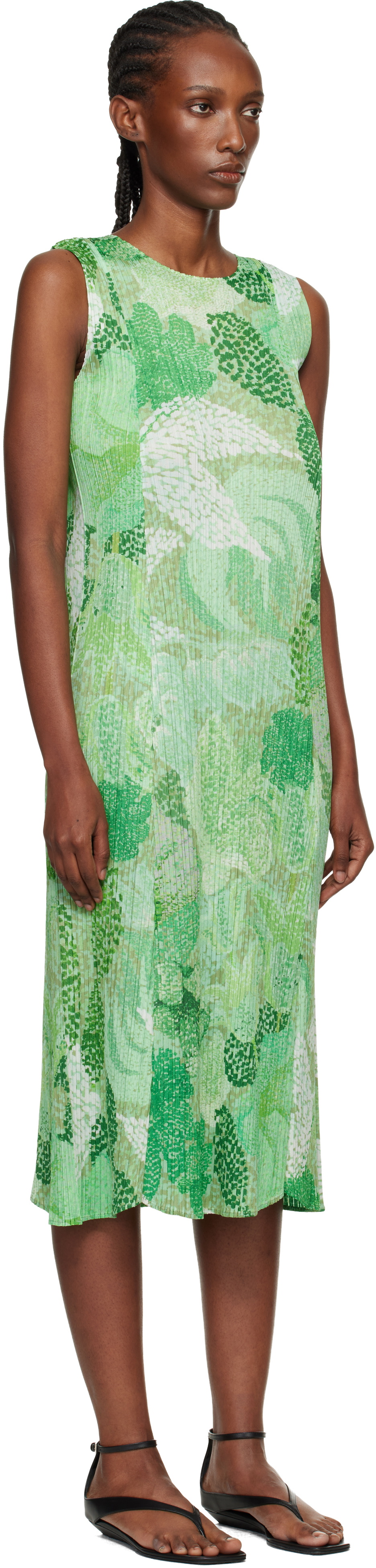 PLEATS PLEASE ISSEY MIYAKE Green Foggy Forest Maxi Dress