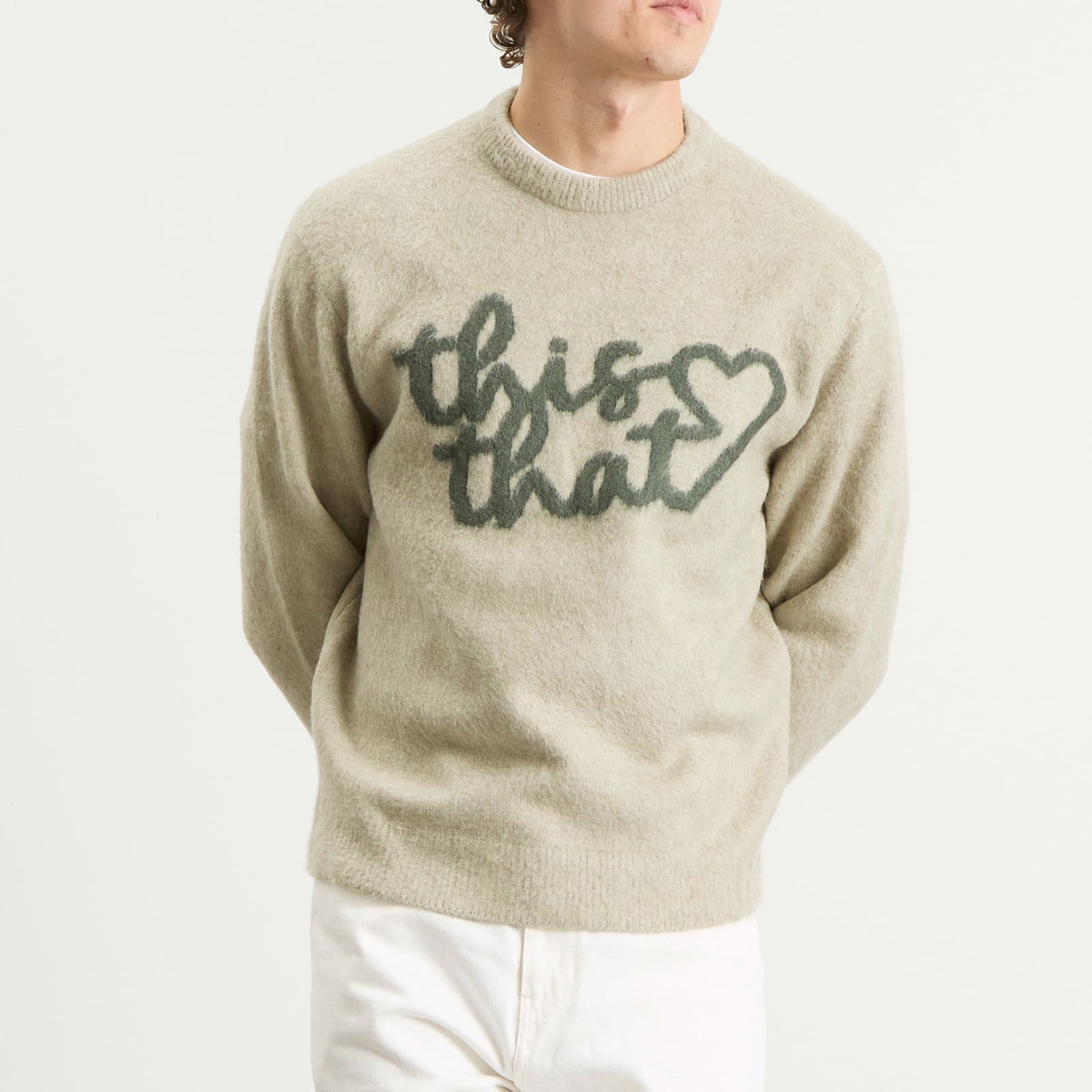 thisisneverthat Men's Heart Logo Knit Jumper in Sand