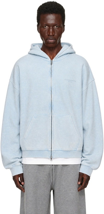 Photo: Alexander Wang Blue Crystal Hotfix Oversized Zip-Up Hoodie