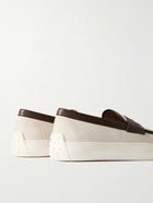 Tod's - Leather-Trimmed Canvas Penny Loafers - Neutrals