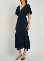Reformation Salvia Flutter-sleeve Chiffon Midi Dress Navy