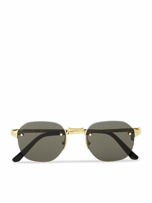 Photo: Cartier Eyewear - Santos de Cartier Rimless Oval-Frame Gold-Tone Sunglasses