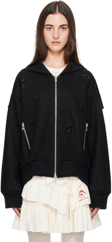Photo: Simone Rocha Black Embellished Oversized Split Hood Jacket