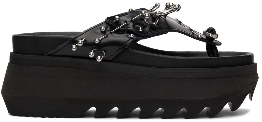 Sacai Black Pierced Thong Platform Sandals Sacai