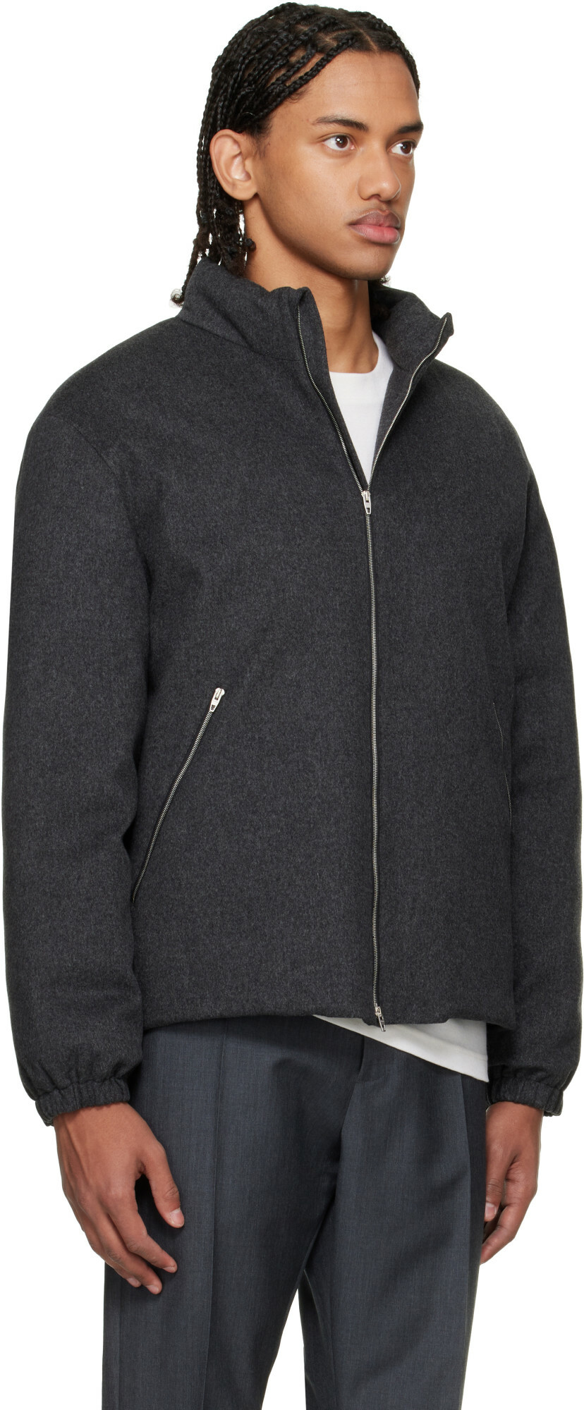 Jil Sander Gray Wool Melton Down Jacket