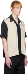 YOKE Black & Beige Colorblock Open Collar Shirt