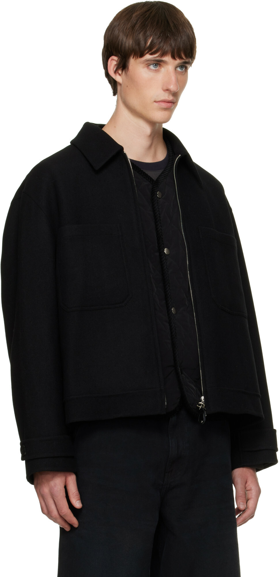Solid Homme Black Layered Wool Jacket