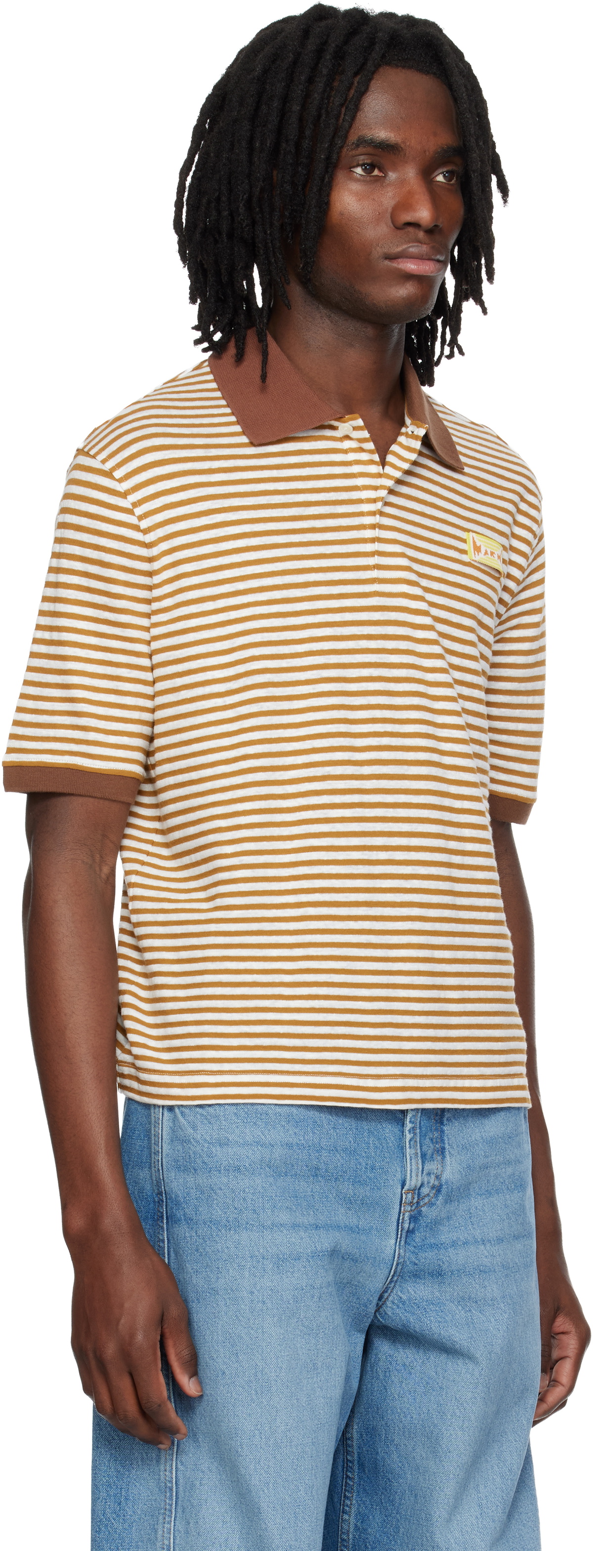 Marni Yellow Striped Linen Blend Polo